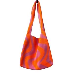 Trendy Y2K Multicolor Geometric Wave Knit Shoulder Bag OS Beachy Coastal Florida